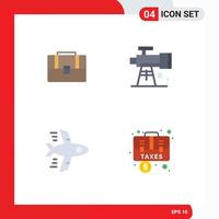 Group of 4 Modern Flat Icons Set for bag flying hand bag space accounting Editable Vector Design Elements