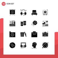 Universal Icon Symbols Group of 16 Modern Solid Glyphs of factory supplies bed medical cart first aid Editable Vector Design Elements