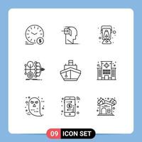 Pack of 9 creative Outlines of transfer finance mind monetization oil Editable Vector Design Elements