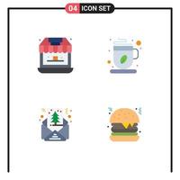 conjunto de 4 paquetes de iconos planos comerciales para comestibles tienda de navidad formas de té elementos de diseño vectorial editables vector