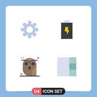 4 Thematic Vector Flat Icons and Editable Symbols of gear owl battery animal grid Editable Vector Design Elements