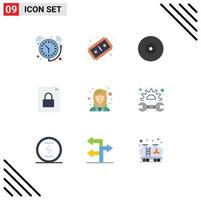 9 Thematic Vector Flat Colors and Editable Symbols of mathematician lock joystick file dvd Editable Vector Design Elements