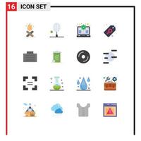 Flat Color Pack of 16 Universal Symbols of case tag tennis racket price support Editable Pack of Creative Vector Design Elements