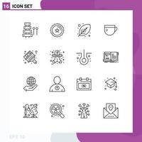 Outline Pack of 16 Universal Symbols of basic tea shop cup plant Editable Vector Design Elements