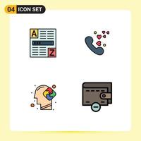 Mobile Interface Filledline Flat Color Set of 4 Pictograms of browser mind internet heart puzzle Editable Vector Design Elements