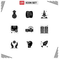 9 Universal Solid Glyphs Set for Web and Mobile Applications projector gear rocket parcel box Editable Vector Design Elements