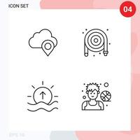 Mobile Interface Line Set of 4 Pictograms of cloud river marker plumber shine Editable Vector Design Elements