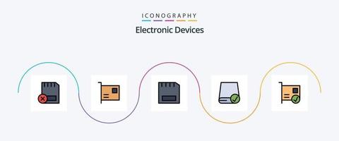 paquete de iconos de 5 planos llenos de línea de dispositivos que incluye conectado. tarjeta. artilugio. artilugio. dispositivos vector