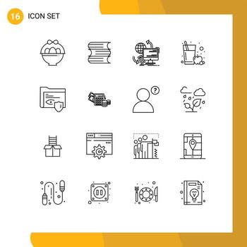 Editable Vector Line Pack of 16 Simple Outlines of surveillance folder monitoring gdpr fruit juice Editable Vector Design Elements