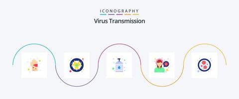 paquete de iconos de 5 planos de transmisión de virus que incluye gérmenes. enfermo. virus. dolor. cabeza vector