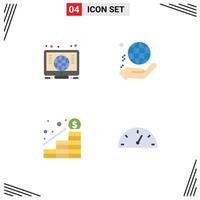 4 Universal Flat Icons Set for Web and Mobile Applications computer increase hand world money Editable Vector Design Elements