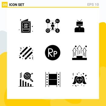 Set of 9 Modern UI Icons Symbols Signs for light stick night setting drum happy Editable Vector Design Elements