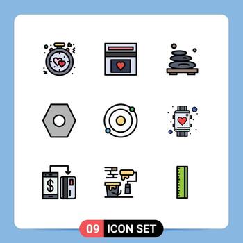 paquete de línea de vector editable de 9 colores planos de línea de llenado simple de la interfaz de usuario piedra de boda básica relajación elementos de diseño de vector editable