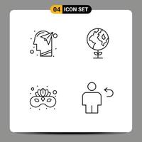 Pack of 4 Modern Filledline Flat Colors Signs and Symbols for Web Print Media such as head costume mind ecology face mask Editable Vector Design Elements