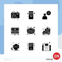 Modern Set of 9 Solid Glyphs Pictograph of avatar halloween love face marketing Editable Vector Design Elements