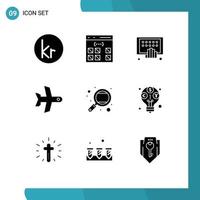 Pictogram Set of 9 Simple Solid Glyphs of vehicle takeoff interface plane phone Editable Vector Design Elements