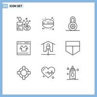 Group of 9 Modern Outlines Set for devices shop macaroni online card Editable Vector Design Elements