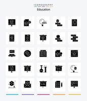 paquete de iconos de educación creativa de 25 glifos en negro sólido, como el conocimiento. libro. escuela. estudiar. aprendizaje vector