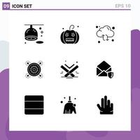 Pictogram Set of 9 Simple Solid Glyphs of gear idea cloud business reload Editable Vector Design Elements