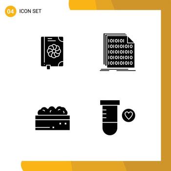 Modern Set of 4 Solid Glyphs and symbols such as book botanical spring coding garden Editable Vector Design Elements