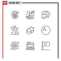User Interface Pack of 9 Basic Outlines of baby power charactore energy charge Editable Vector Design Elements
