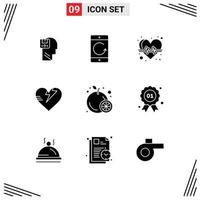 User Interface Pack of 9 Basic Solid Glyphs of food heart devices healthcare pulse Editable Vector Design Elements