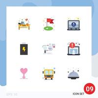 9 Universal Flat Color Signs Symbols of business electric computer charge user Editable Vector Design Elements