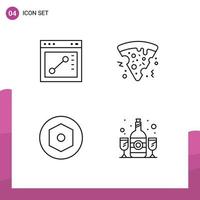 conjunto de 4 iconos de interfaz de usuario modernos símbolos signos para navegador botella comida rápida vino interno elementos de diseño vectorial editables vector