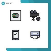 Filledline Flat Color Pack of 4 Universal Symbols of control smart phone camera movie android Editable Vector Design Elements
