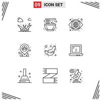 Set of 9 Commercial Outlines pack for meat party globe pin location Editable Vector Design Elements