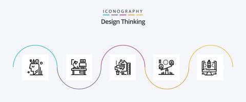 paquete de iconos de línea 5 de pensamiento de diseño que incluye balancín. balance. computadora. escala. rodillo vector