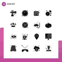 16 Thematic Vector Solid Glyphs and Editable Symbols of squard user hobbies team buttercup flower Editable Vector Design Elements