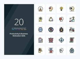 20 habilidades de productividad y motivación empresarial icono lleno de línea para presentación vector