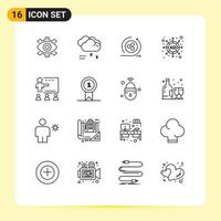 Modern Set of 16 Outlines Pictograph of strategy ad forecast scince api Editable Vector Design Elements