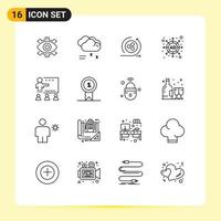 conjunto moderno de 16 esquemas pictográficos de elementos de diseño de vectores editables de estrategia y previsión de anuncios api