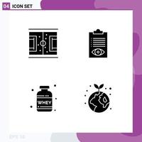 Set of 4 Commercial Solid Glyphs pack for football list soccer delivery protein Editable Vector Design Elements