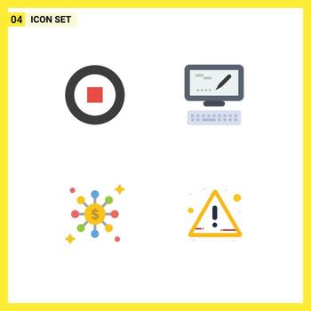 User Interface Pack of 4 Basic Flat Icons of basic alert computer dollar warning Editable Vector Design Elements