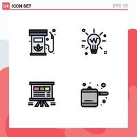 Filledline Flat Color Pack of 4 Universal Symbols of biodiesel glow gas light board Editable Vector Design Elements