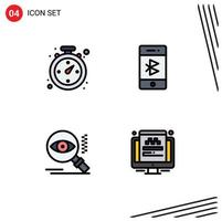 4 User Interface Filledline Flat Color Pack of modern Signs and Symbols of compass search bluetooth mobile find Editable Vector Design Elements