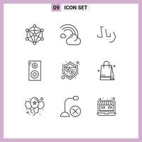 9 Universal Outline Signs Symbols of shield protection rain school study Editable Vector Design Elements