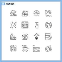 Group of 16 Modern Outlines Set for galaxy rating film reel phone emotion Editable Vector Design Elements