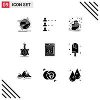 9 User Interface Solid Glyph Pack of modern Signs and Symbols of tube laboratory network research sled Editable Vector Design Elements