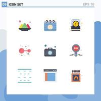 Universal Icon Symbols Group of 9 Modern Flat Colors of camera lab computer molecule atoms Editable Vector Design Elements