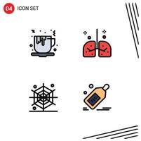 4 Universal Filledline Flat Color Signs Symbols of coffee halloween food lungs spider Editable Vector Design Elements