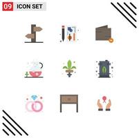 Pictogram Set of 9 Simple Flat Colors of game food web tea wallet Editable Vector Design Elements