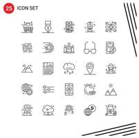 Mobile Interface Line Set of 25 Pictograms of network security wreath scan travel Editable Vector Design Elements