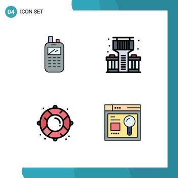 paquete de línea de vector editable de 4 colores planos de línea rellena simple de elementos de diseño de vector editables de navegador de barra inalámbrica de salvavidas de teléfono