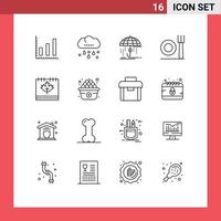 Pack of 16 Modern Outlines Signs and Symbols for Web Print Media such as canada autumn financial restaurant fork Editable Vector Design Elements