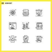 Pictogram Set of 9 Simple Outlines of investment budget chart error development Editable Vector Design Elements