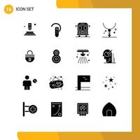 Pictogram Set of 16 Simple Solid Glyphs of lock holiday headset halloween cross Editable Vector Design Elements